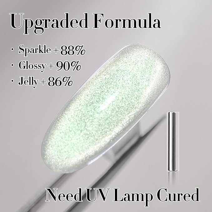 Double Rhythm 15ML Cat Eye Gel Polish with Magnet Holographic Glitter Shimmer Translucent Sheer Color Salon Ice Glass Magnetic Gel at Home (Green-MC1141)