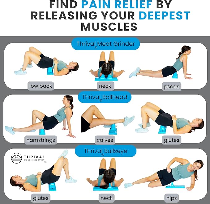 Thrival Deep Tissue Pro- Fully Adjustable Psoas, Back and Hip Flexor Muscle Release Tool for Deep Tissue, Trigger Point Massage (Blue) – Made in USA