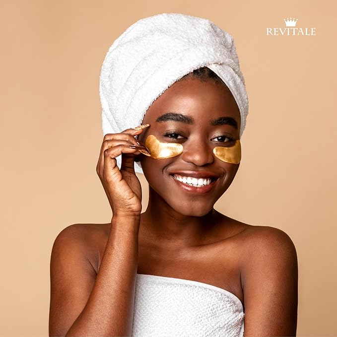 REVITALE 24k Gold Under Eye Collagen Patches, Reduce Puffy Eyes & Dark Circles, Illuminate Tired Eye Masks - Firms, Brightens, Energises (Packets - 10 Pair)