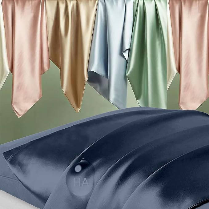 Silk Pillowcase 2 Pack, Mulberry Silk Pillow Cases Queen Size Set of 2, Anti Acne Silk Pillowcase for Hair and Skin, Natural Silk Satin Pillowcases for Sleeping Women 2 Pack with Zipper, Mood Indigo