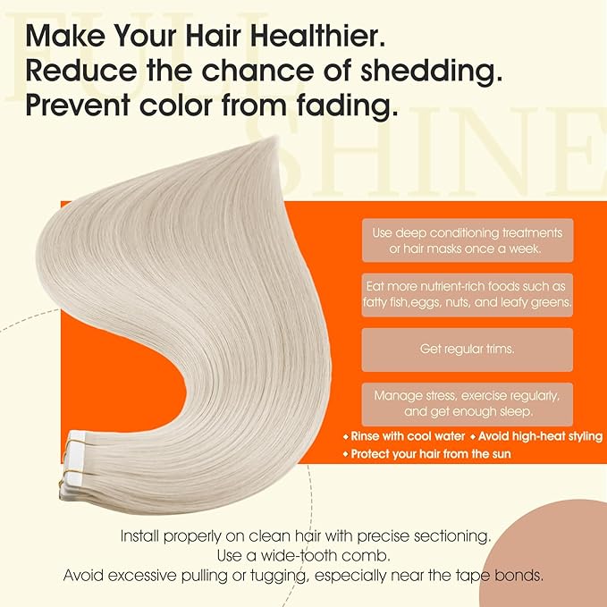 Full Shine Tape in Extensions Color 60 Platinum Blonde Remy Straight Tape in Hair Extensions Human Hair 26Inch Seamless Skin Weft 50Gram Long Skin Weft for Women 20Pcs Natural Brazilian