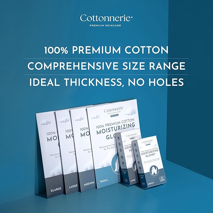 4 Pairs Cottonnerie Original Cotton Gloves for Dry Hands Sleeping, Moisturizing Gloves Overnight, Hand Moisturizer Gloves, Moisture Gloves for Dry Hands Overnight, Sleeping Gloves, X-Large