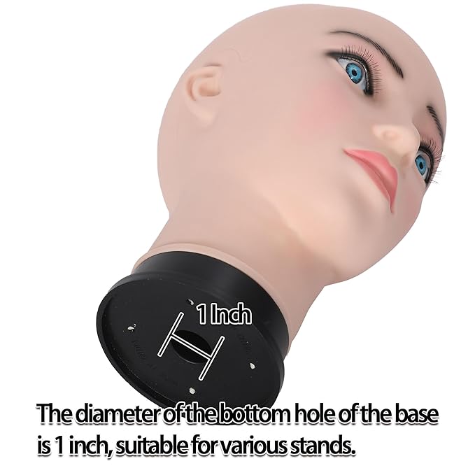 Bald Female Mannequin Head 21.6 Inches Big Head Circumference Makeup Training Head Wig Head Professional Cosmetology for Wig Making Hat Helmet Glasses Display Head Model with Clamp Stand