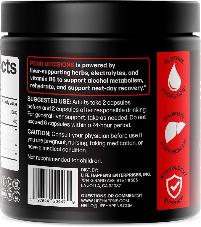 Life Happns Liver Support & Recovery Supplement for Adults – Doctor-Formulated with Milk Thistle, Schizandra, Rosemary, B6 & Electrolytes for Natural Detox Pathways, Hydration & After-Party Wellness