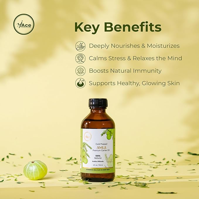 My Ace Amla Carrier Oil | 100% Pure Cold Pressed Unrefined Oil for Hair Growth, Scalp & Skin Care, Face Moisturizer, Body Massage & Aromatherapy – 4 fl oz