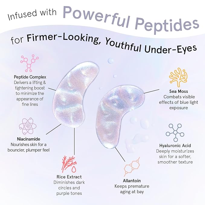 grace & stella Peptide Under Eye Patches with Niacinamide & Rice Extract - Firming Eye Masks for Dark Circles and Puffiness - Gifts Under 20 Dollars - Vegan, Cruelty-Free (White, 24 Pairs)