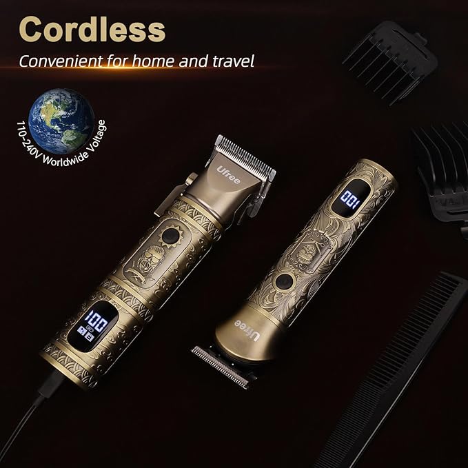 Ufree Hair Clippers for Men Professional with Beard Trimmer, Barber Clippers and Trimmers Set, Electric Razor Shavers for Men, Cordless Mens Grooming Kit for Nose, Face, Hair, Gifts