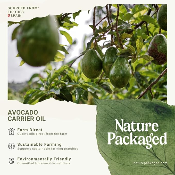 Nature Packaged Avocado Oil - Direct from EIR Oils Farm in Spain - 100% Pure Carrier Oil for Hair, Face, and Skin - Hand-Picked, Cold-Pressed Carrier Oil - (16oz)