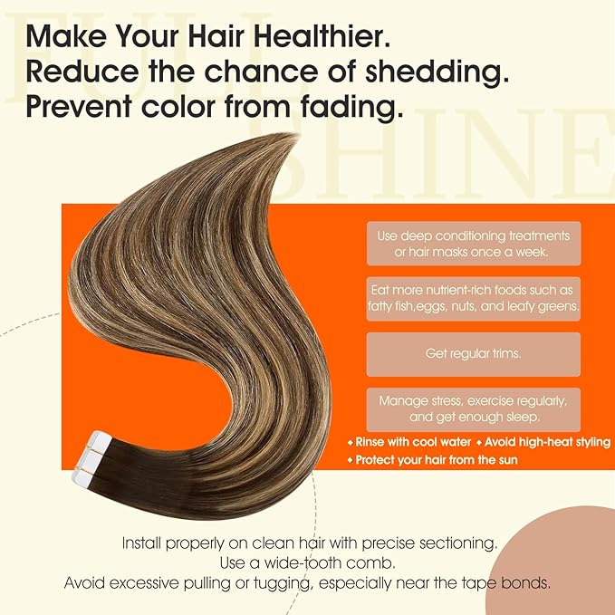 Full Shine 20Inch Tape in Hair Extensions Real Human Hair Brown to Blonde Color 4/24/4 Balayage Seamless Hair Extensions 20Pcs 50G Invisible Tape ins Human Hair Extension Remy Hair for Wedding