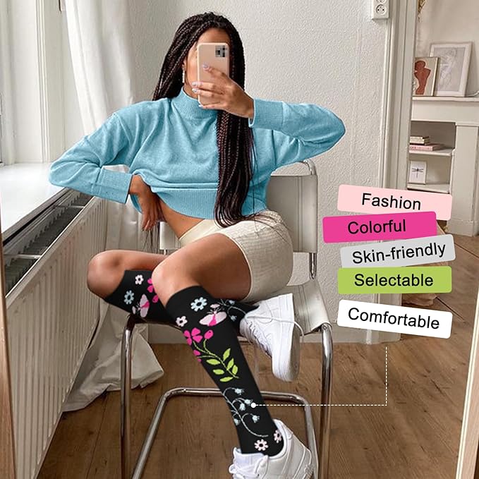 Iseasoo 4 Pairs Compression Socks for Women Circulation-Best Support for Nurses,Running,Athletic,Travel