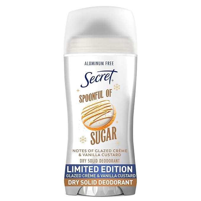 Secret Aluminum Free Deodorant for Women, 48hr Odor Protection with Pro-Hyaluronic Acid, PH Balancing Minerals, Holiday Dry Solid, Spoonful of Sugar with Glazed Crème & Vanilla Custard Scent, 2.4 oz