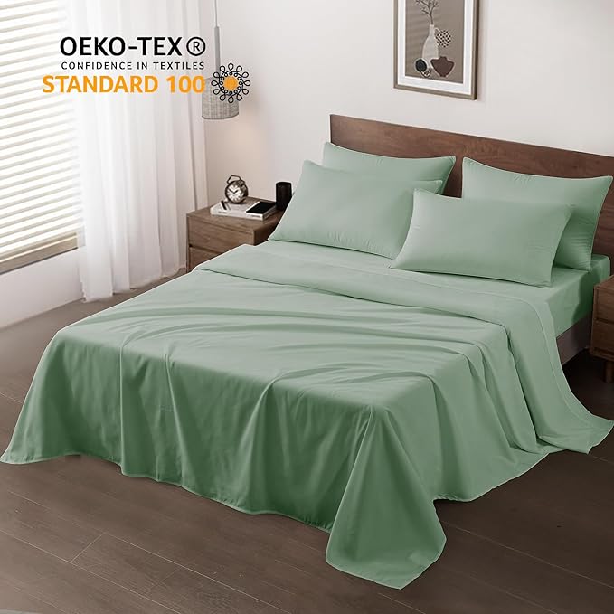Maple&Stone Twin Flat Sheet 6 Pack,Premium Soft & Breathable,Brushed Microfiber Fabric,Anti-Shrinkage & Non-Fading,Bulk Flat Sheets Only Twin Size(Sage Green)