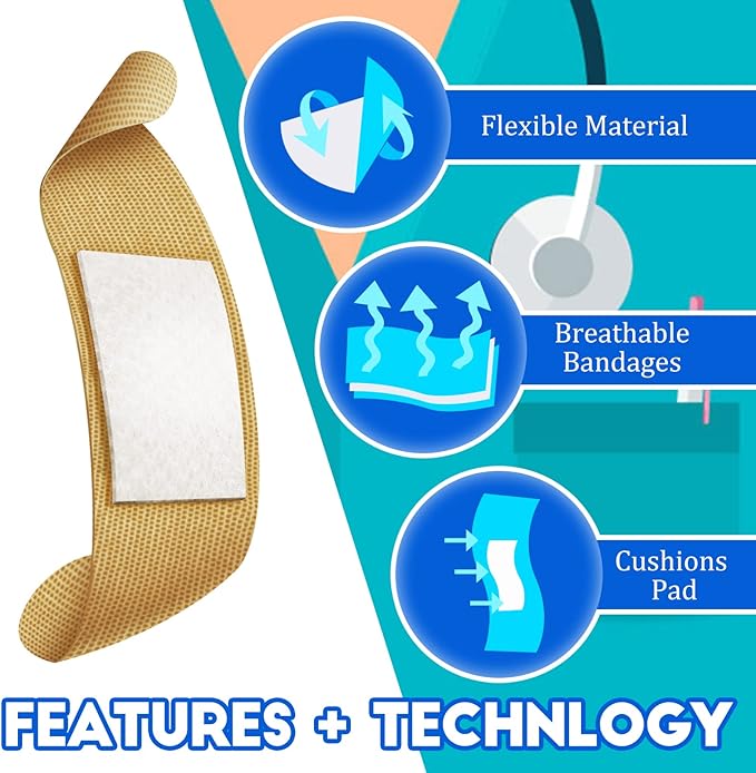 BBTO Assorted Styles Flexible Fabric Adhesive Bandages - Small Breathable Fingertip and Cloth Elastic Knuckle Bandages in Various Sizes for First Aid and Wound Care (180 Pcs)
