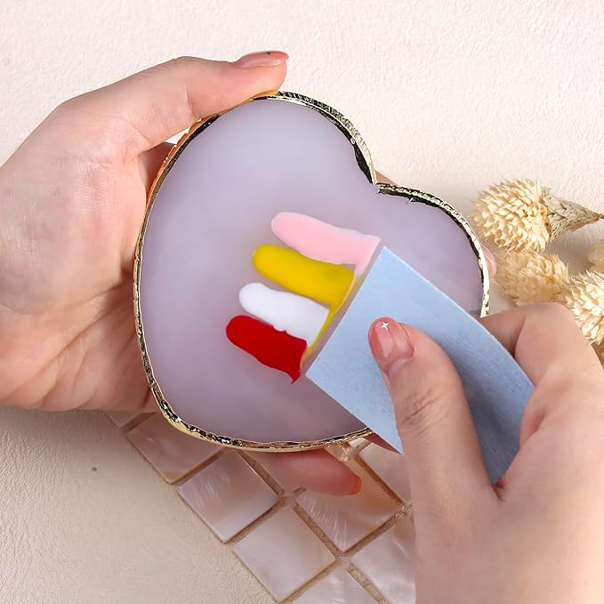 2 Pcs Resin Nail Art Palette, Heart Shaped Nails Art Painting Palettes with Gold Edge Nail Gel Polish Holder Makeup Display Board Cosmetic Mixing Tools Manicure DIY Home Salon Use