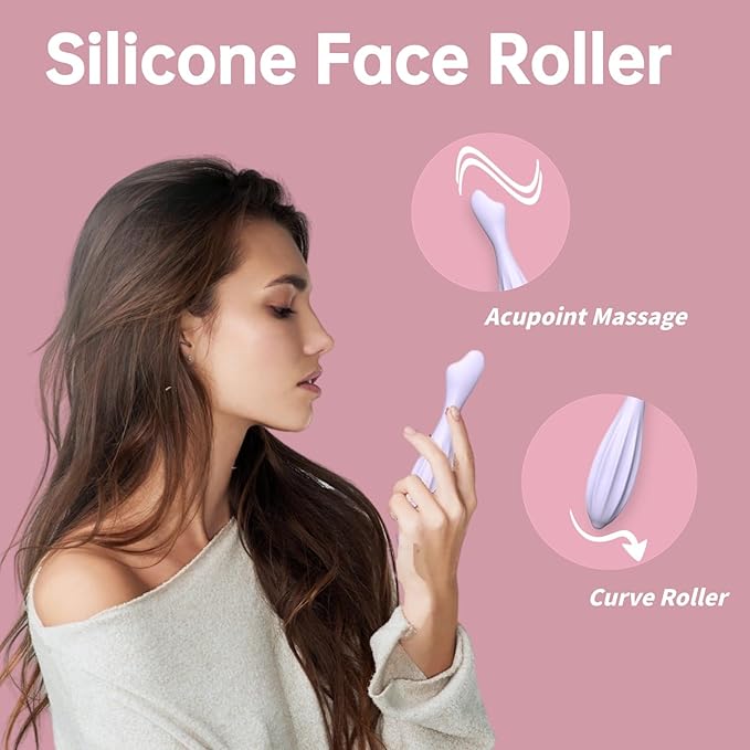 Silicone Facial Massage Roller, Face Massager Skin Lifting Tool Shapes Face Curves, Skin Care Beauty Lifting Contouring Massage Tool Reduces Tiredness Promote Circulation for Women (Purple)