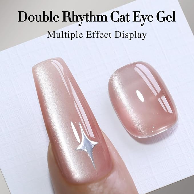 Double Rhythm Jelly Glass Cat Eye Gel Polish with Magnet 15ML Holographic Glitter Shimmer Translucent Sheer Color Magnetic Nail Polish Salon DIY at Home (Jelly Nude-MC1103)
