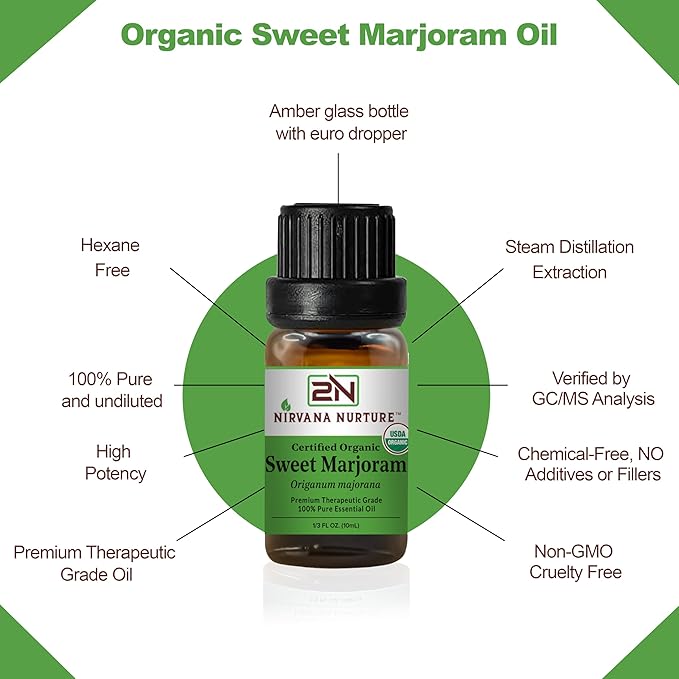 Sweet Marjoram Essential Oil USDA Certified Organic, 100% Pure Natural Premium Grade, Undiluted