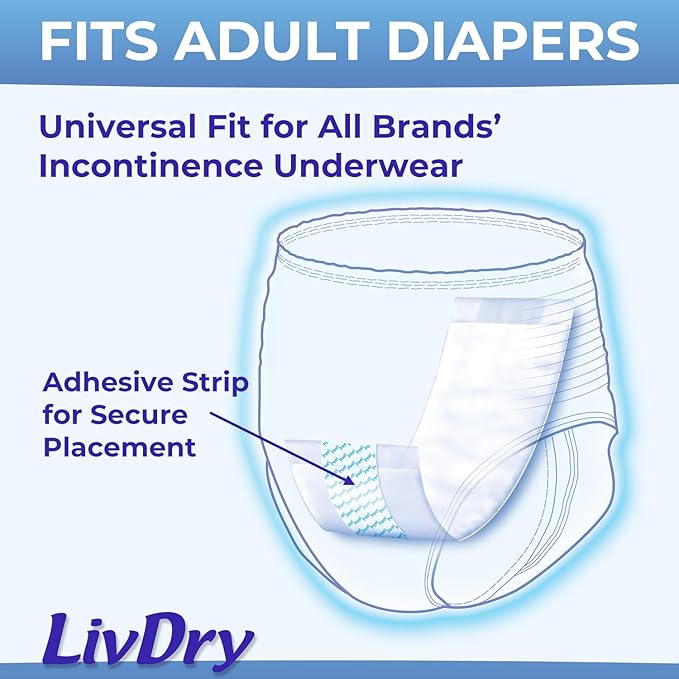 LivDry Incontinence Booster Pads, Use with Adult Diapers for Women and Men, Extra Comfort Softness, Disposable Pad (80 Count, Regular Length)