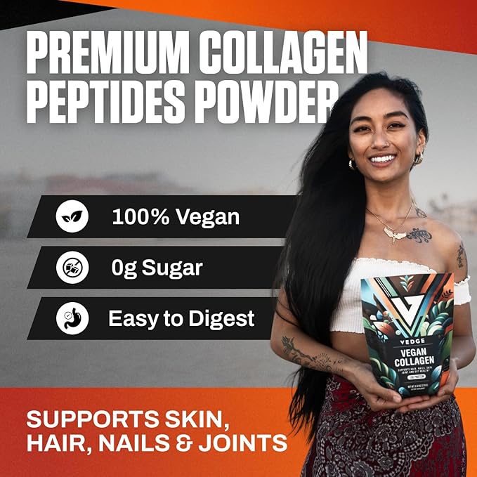 vedge Vegan Collagen Powder - Plant-Based Collagen Supplement for Hair, Skin, Nails, Joint & Gut Health. Collagen Peptides