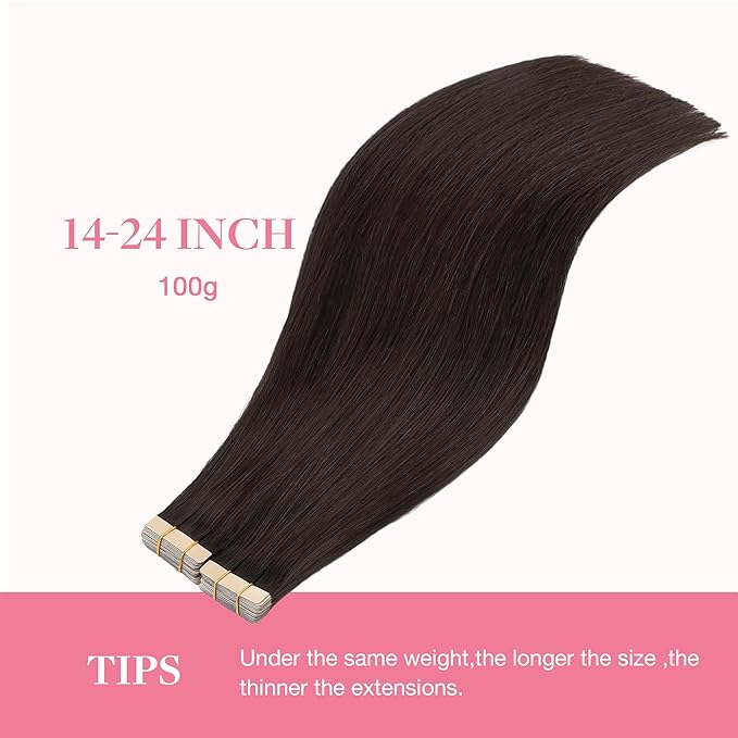 GOO GOO Tape in Hair Extensions Human Hair, 2A Light Brown, 20inch 100g 40pcs, Skin Weft Seamless Invisible, Silky Straight with Thick Ends, Remy Human Hair