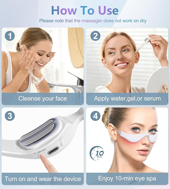 Under-Eye Red Light Therapy Glasses, Rechargeable Therapy Device Microcurrent Eye Massager, Botanique Paris Eyes Bag Remover for Dark Circles, Eye Bags & Wrinkles