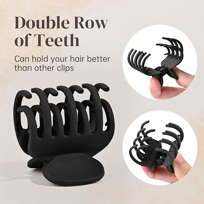 DEEKA Hair Clips Small Claw Clips for Thin Short Hair 4 Pack Double Row Teeth 1.6" Medium Matte Non-slip Accessories for Women and Girls -Black