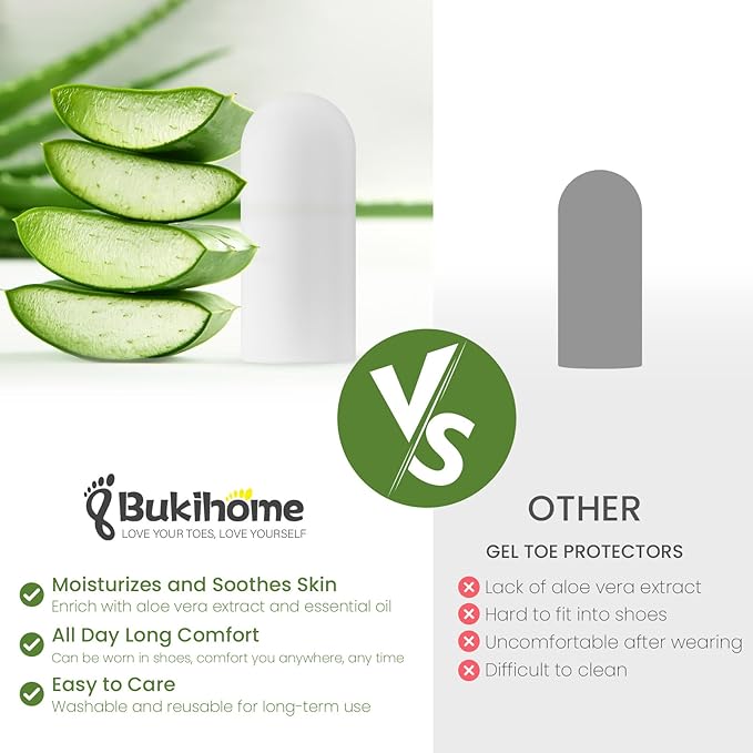 Bukihome Silicone Toe Protectors - 12 Pack Gel Toe Sleeves Toe Protectors - Toe Caps with Aloe Vera Essential Oils - Toe Cushions for Pain Relief, Toe Protection for Corns, Calluses (8L + 4S)