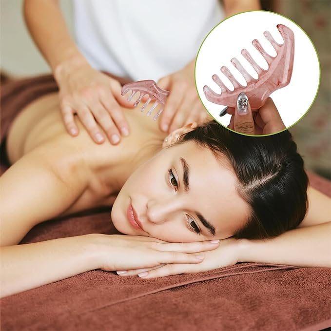 1 Jade Eye Mask and 1 Jade Comb Multi-Functional for Guasha Massage Facial Tools and Head Spa Tools Gifts, Totally 2 Pcs Esthetician Supplies (Deep Color)