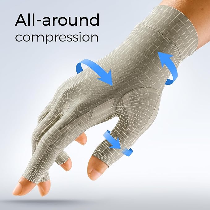 FREETOO All-Around Compression Arthritis Gloves for Women for Pain, Carpal Tunnel Relief Gloves for Men, Hand Compression Gloves for Crocheting, Rheumatoid Arthritis. Taupe XS