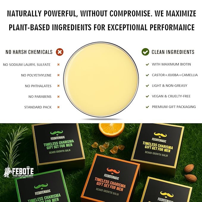 Biotin Beard Growth Balm for Men – Conditioning & Thickening Balm with Castor, Shea & Jojoba Oils – Non-Greasy, Softens & Nourishes for Fuller, Thicker Facial Hair – Vanilla Scent – 2 oz