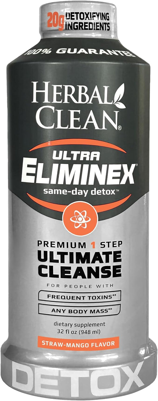 Herbal Clean Same Day Ultra Eliminex Detox Cleanse Drink* (32 fl oz) - Straw-Mango Flavor Full Body Cleanse Detox Drink with Milk Thistle Seed* for high Toxin*, Vitamin B12 for Men & Women