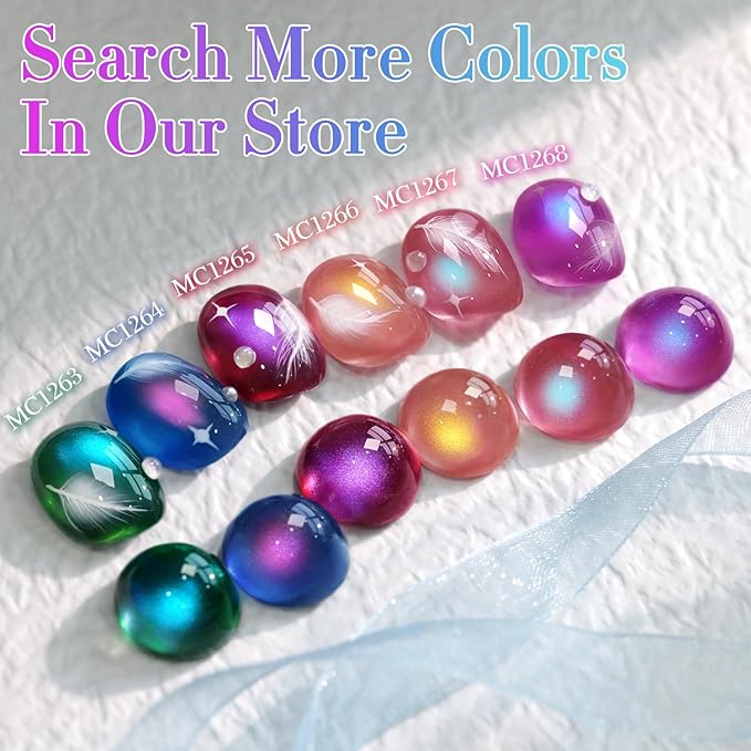 Double Rhythm Jelly Glass Cat Eye Gel Polish with Magnet 15ML Holographic Glitter Shimmer Translucent Sheer Color Magnetic Nail Polish Salon DIY at Home (Pink Teal-MC1267)