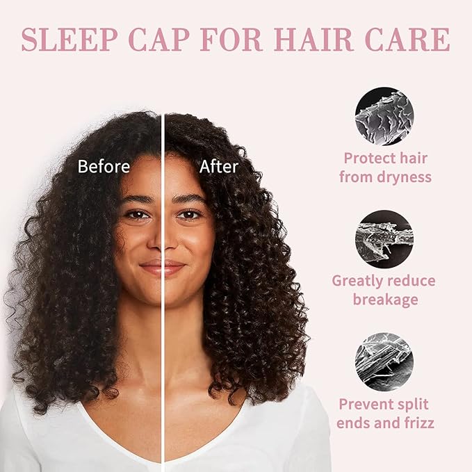 Fittia Long XL Silk Satin Bonnet for Braids, Dreadlocks for Curly Hair Sleeping, Large Silk Sleep Cap for Black Women Men Frizzy Hair