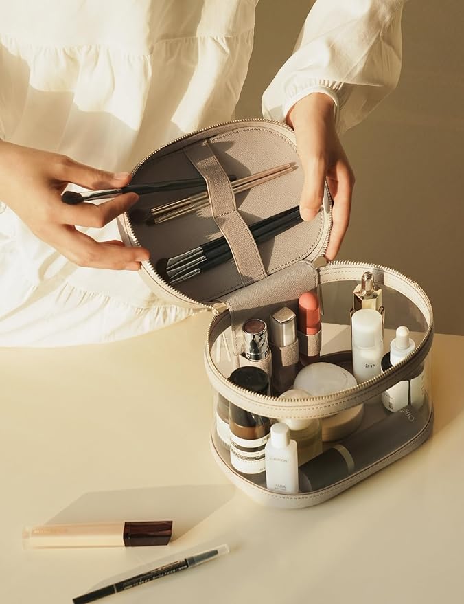 Popvibe Clear Makeup Bag Travel Cosmetic Case Transparent Toiletry Bag with Zipper, Portable Make Up Organizer Traveling Compact Car Bag for Essentials