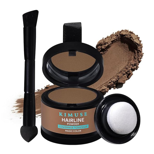 KIMUSE Hairline Powder, Root Touch Up Hair Color, Instantly Conceals Hair Loss, Bald Spot Thin Hair Powder with Dual-ended Hairline Brush for Women and Men, Transfer-proof & Sweat-proof