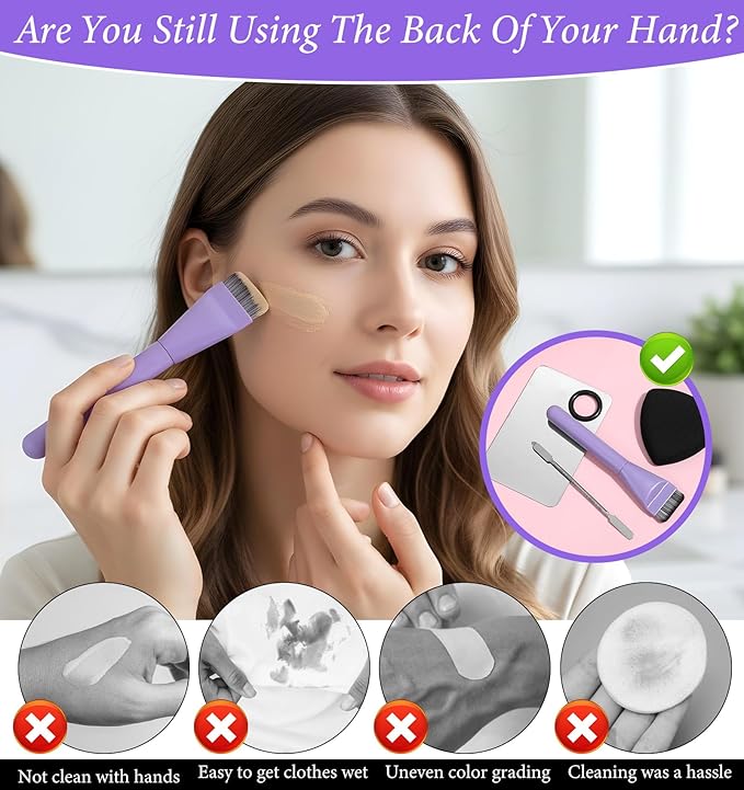 4Pcs Makeup Mixing Palette, Mixing Medium Makeup Foundation Spatula and Palette Foundation Brush Plate Spatula Puff, Perfect for Mixings Mediums, Ideal for Women & Girls, Stainless Steel Easy to Clean