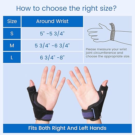 Velpeau Thumb Wrist Support Brace, CMC Thumb Spica Splint for Arthritis Pain, De Quervains Tenosynovitis, Trigger Thumb, Tendonitis, Sprain, Fits Both Left or Right Hands (Aluminum Insert Version, S)