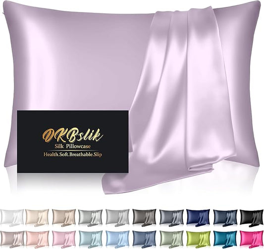 Silk Pillowcase for Hair and Skin, Mulberry Silk Pillow Cases Standard Size, Anti Acne Cooling Sleep Both Sides Natural Silk Satin Pillow Covers with Hidden Zipper, Gifts for Women Men, Lavender