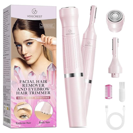 VG VOGCREST Women's Eyebrow Trimmer & Facial Hair Remover, 2 in 1, Double Rotating Blades, Safe, Painless, Hypoallergenic, Rechargeable, USB Charging