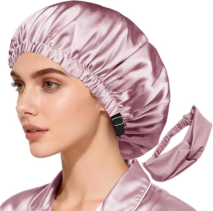 2Pcs Satin Bonnet Silky Bonnets Hair Bonnet For Sleeping Double Layer Curly Hair Sleep Cap Womens Silk Night Hats