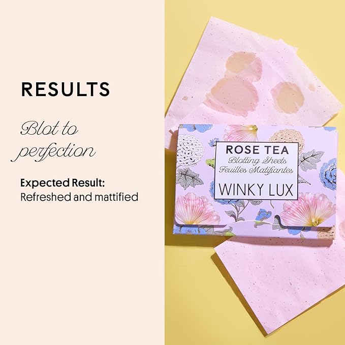 Winky Lux Rose Tea Oil Blotting Sheets – Shine Control Blotting Papers in Travel Compact, Instantly Absorb Oil & Reduce Shine Without Disturbing Makeup