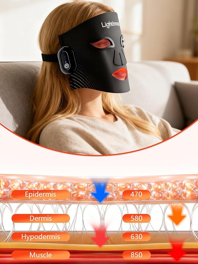 Red Light Therapy for Face, Waterproof Wireless 272 LED Mask with 850nm NIR, 4 Modes 60-Min Battery, 2 Controllers, Timer Function, Enjoy Salon-Level Results for Home Working Travel Yoga