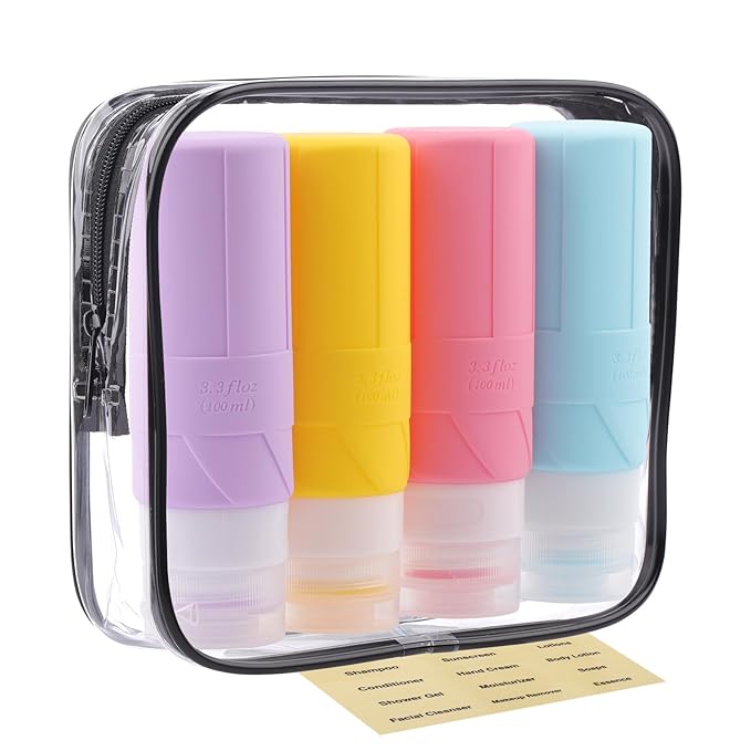 FADVAN Travel Bottles for Toiletries, 3.3oz Tsa Approved Travel Size Containers, BPA Free Leak Proof Toiletry Bottles, Refillable Easy to Squeeze and Clean (Macaron)