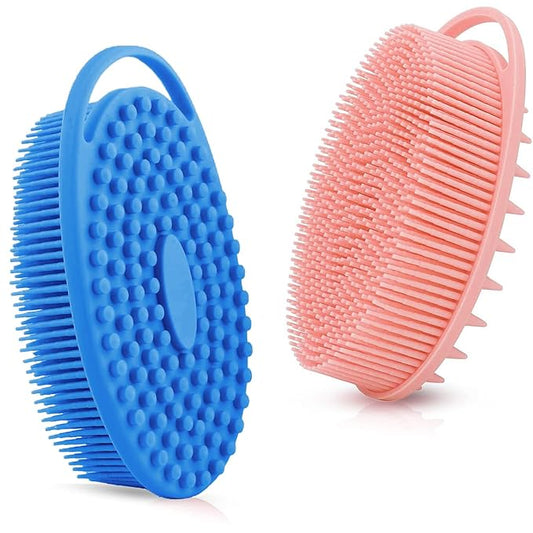 Silicone Body Scrubber – Dual-Sided Silicone Loofah for Shower, Soft Exfoliating Body Bath Shower Scrubber Loofah Brush Easy-to-Clean for Sensitive Kids Women Men All Kinds of Skin, Set of 2