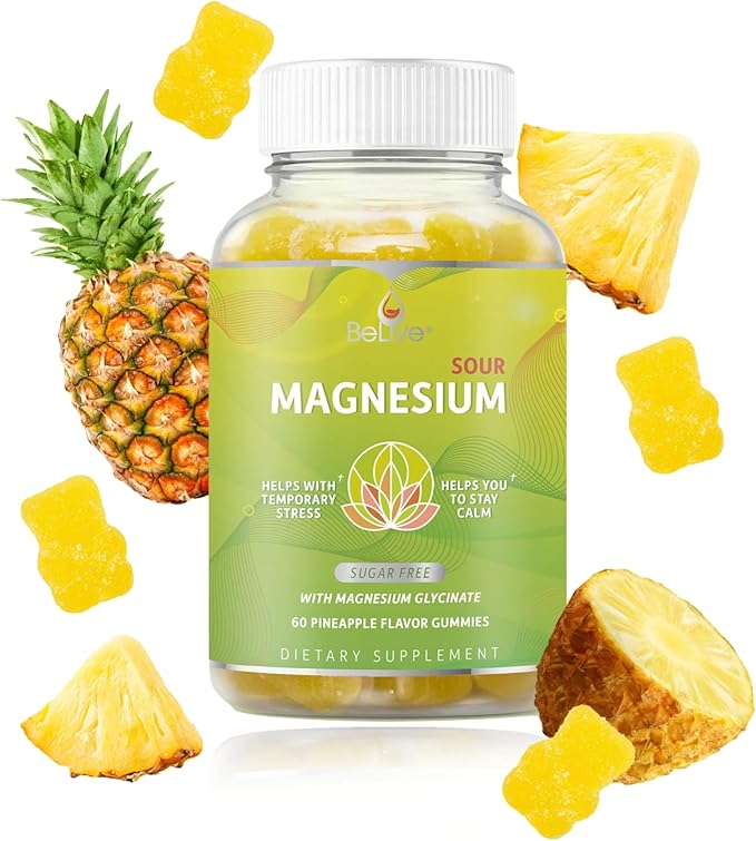 BeLive Magnesium Gummies 200mg - 60 Ct | Magnesium Glycinate Supplements for Relaxation, Stress Relief, and Sleep for Adults & Kids - Tasty and Tangy Pineapple Flavor (3)