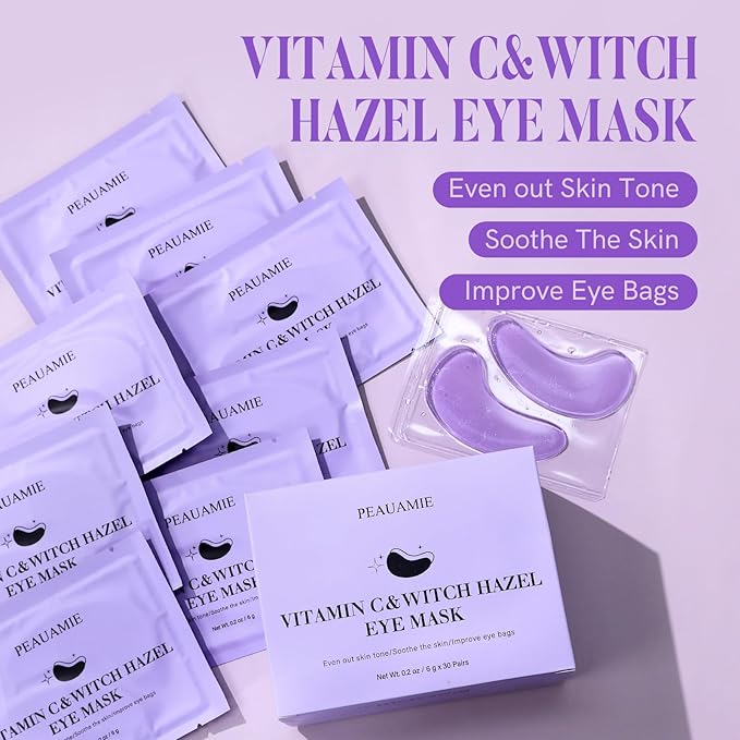 PEAUAMIE Under Eye Patches with Vitamin C and Witch Hazel Eye Mask for Dark Circles and Puffiness,Face Mask Skin Care Products 30 Pairs