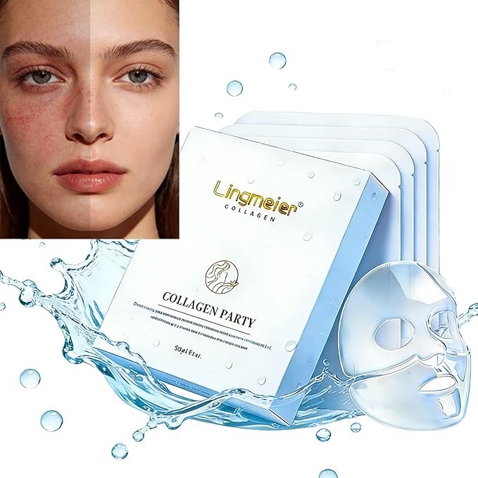 Hydrating Overnight Collagen Facial Mask 4 Sheets,Bio- Collagen Mask Real Deep Mask,Containing 80,000ppm Hydrolyzed Marine Collagen Peptide for Tighten, Elasticity, Pore Minimizing
