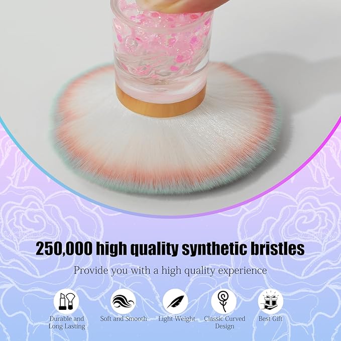 Nail Dust Brush for Nails, Nail Arts Dust Powder Remover Brush, Dust Collector Brush, Blush Brush, Makeup Brushes Acrylic Nail Tools (Pink-Round head)
