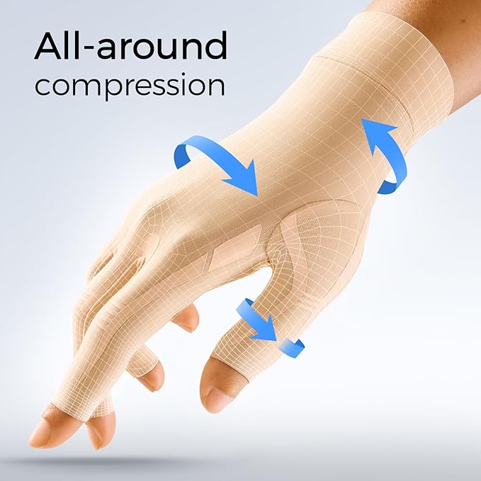 FREETOO Compression Gloves for Crocheting, Therapy Neuropathy for Women Men for Nerve Pain, Trigger Finger Gloves for Night Sleeping, Gaming, Daily Use, Arthritis, Swelling Skin L