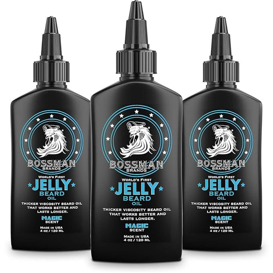 Bossman Jelly Beard Oil for Men - 3 Pack (12 oz in Total, Magic Scent) – Softens, Moisturizes & Conditions with Natural Ingredients